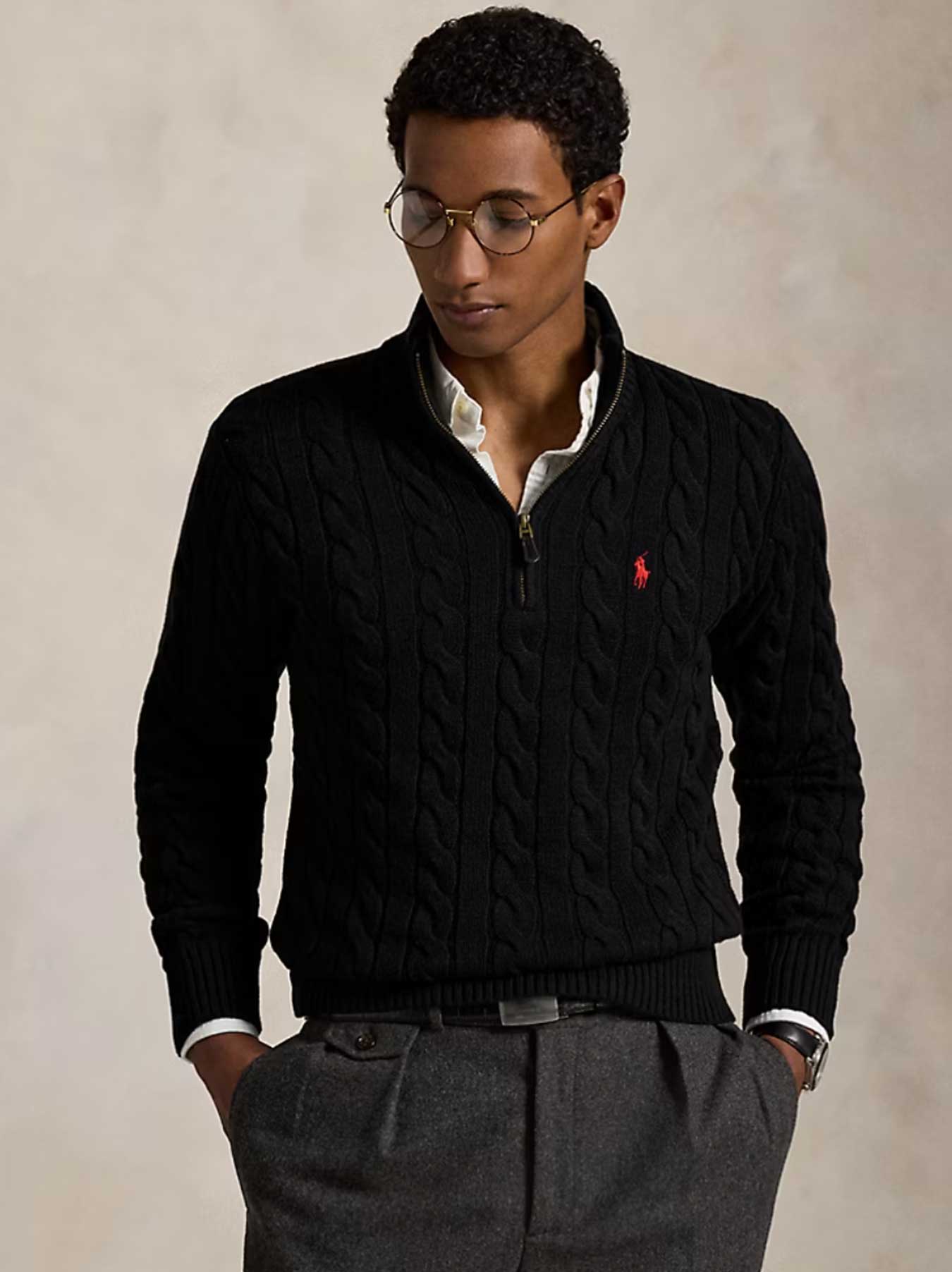 Ralph Lauren - Cable-Knit Sweater With Zipper - Black