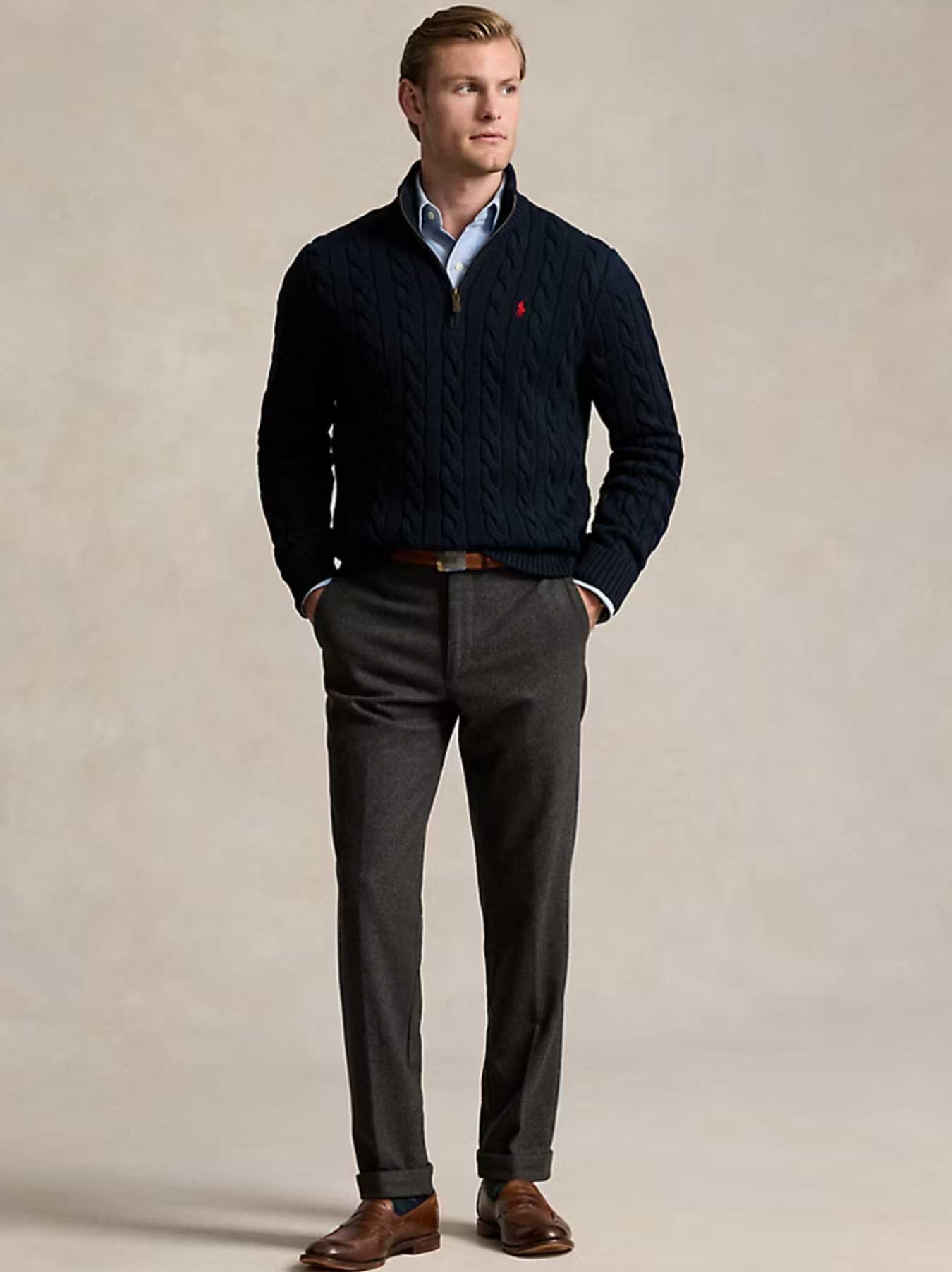 Ralph Lauren - Cable-Knit Sweater With Zipper - Navy