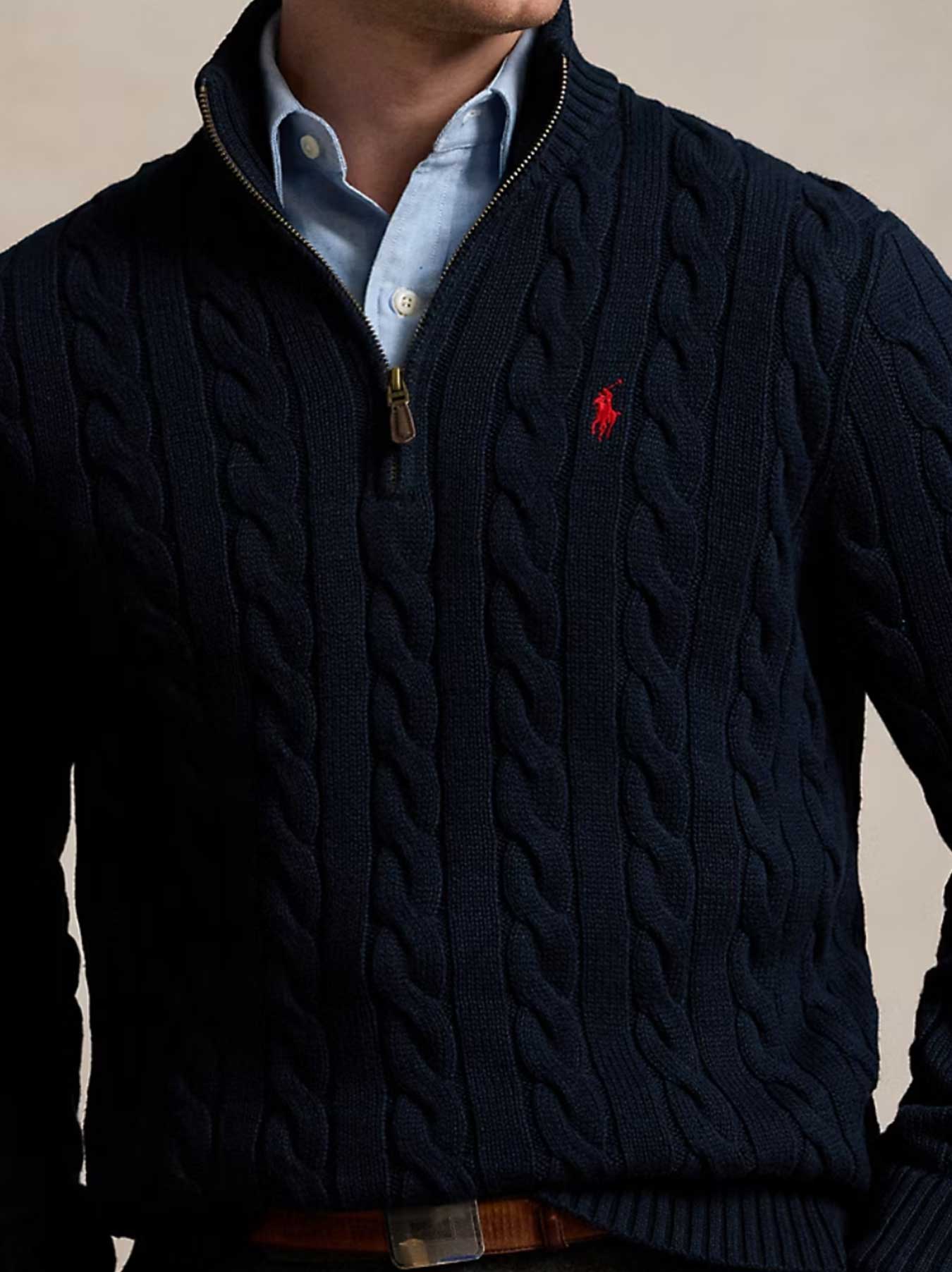 Ralph Lauren - Cable-Knit Sweater With Zipper - Navy