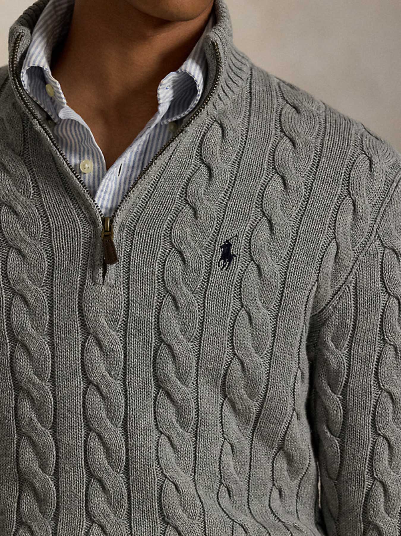 Ralph Lauren - Cable-Knit Sweater With Zipper - Grey