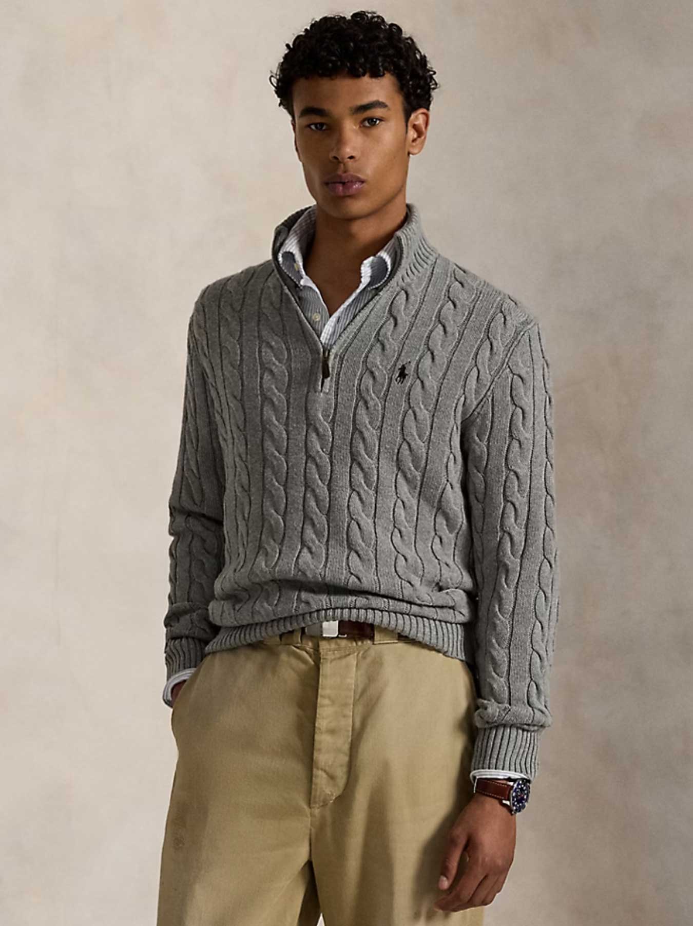 Ralph Lauren - Cable-Knit Sweater With Zipper - Grey