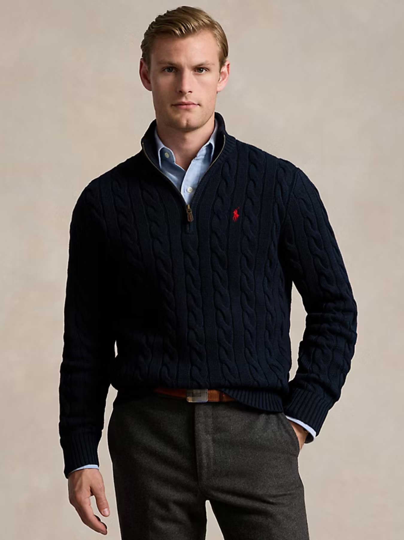 Ralph Lauren - Cable-Knit Sweater With Zipper - Navy
