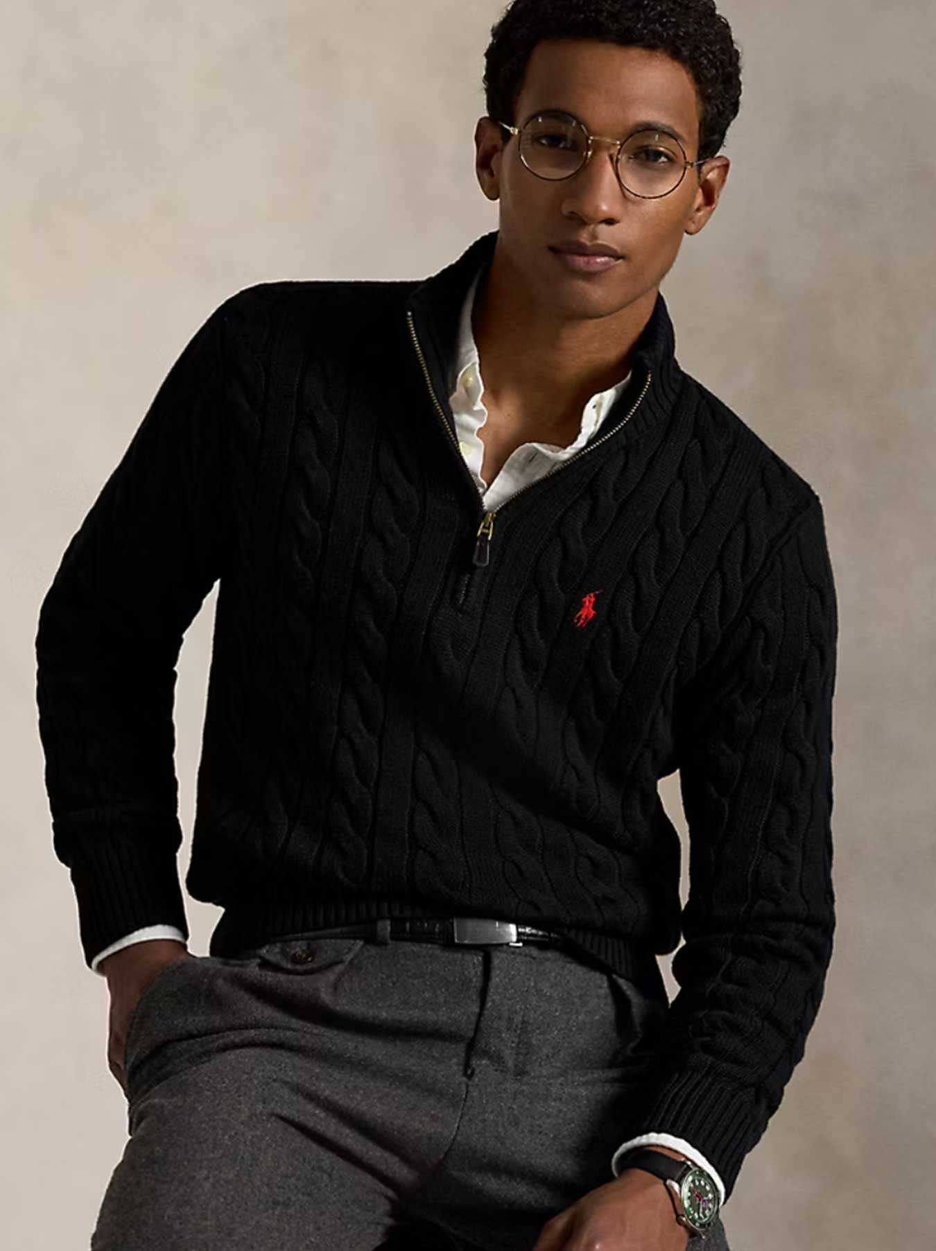 Ralph Lauren - Cable-Knit Sweater With Zipper - Black
